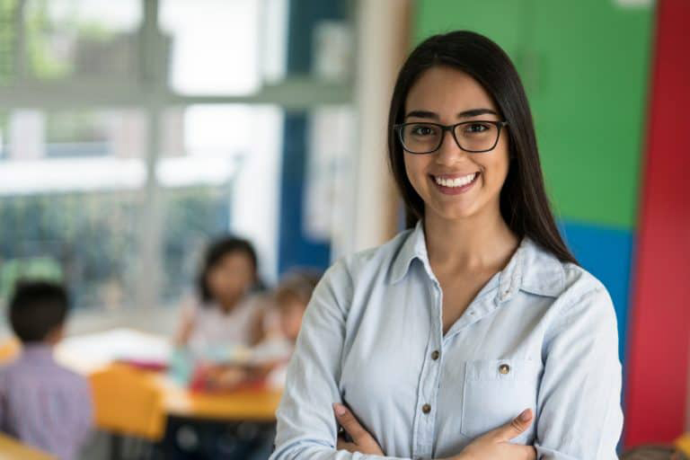 A teacher in front of the classroom